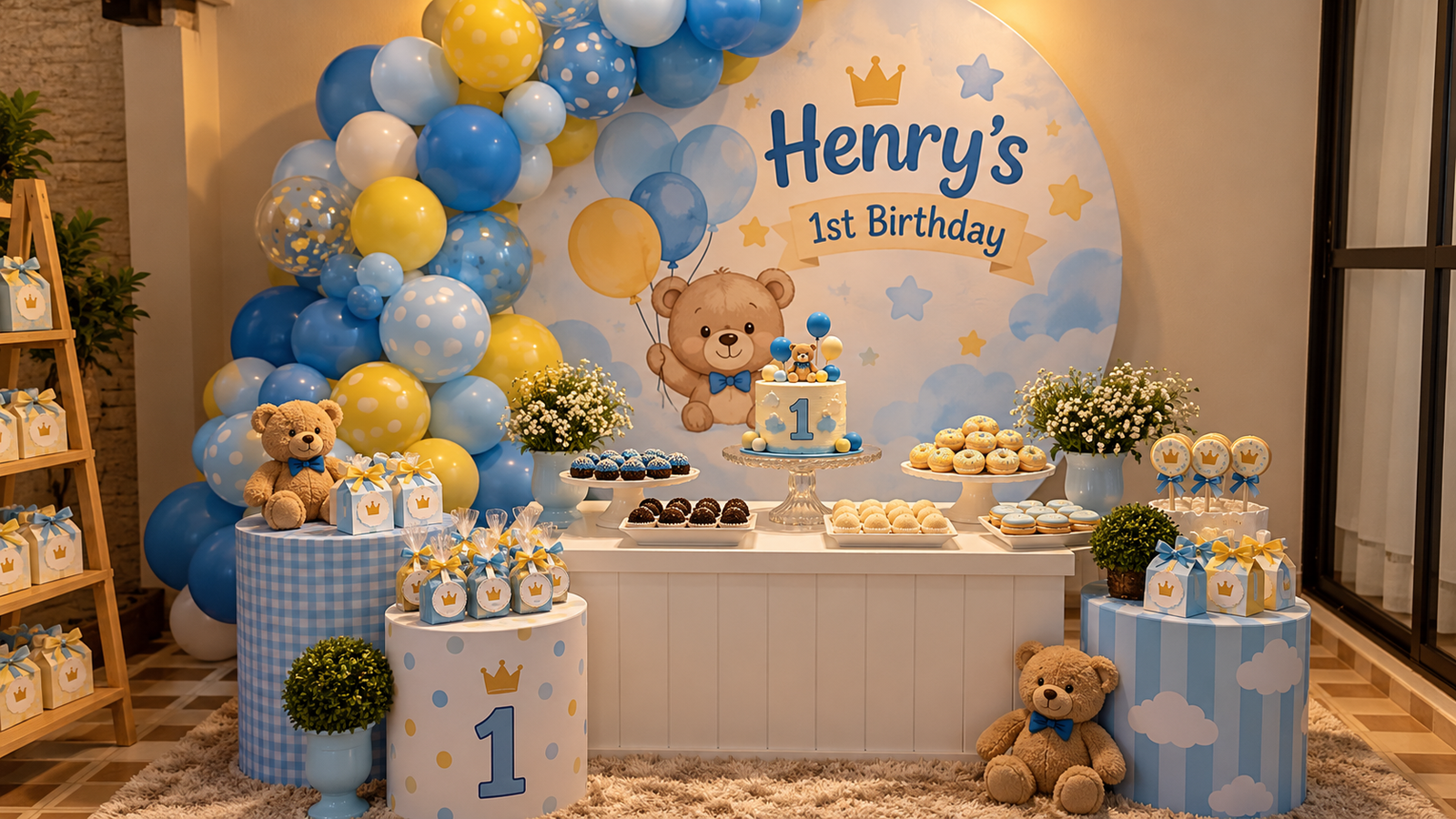 Henry's blue and yellow first birthday party